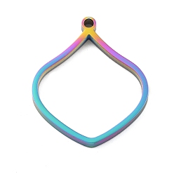 Rainbow Color Ионное покрытие (ip) 304 подвески из нержавеющей стали с открытой задней панелью, для diy уф смолы, эпоксидная смола, Прессованные цветочные украшения, лепестки цветка, Радуга цветов, 33.5x28x3 мм, отверстие : 2 мм