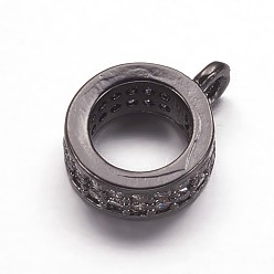 Gunmetal Brass Micro Pave Cubic Zirconia Tube Bails, Loop Bails, Clear, Bail Beads, Ring, Gunmetal, 10x7.5x3mm, Hole: 1mm, 5mm inner diameter