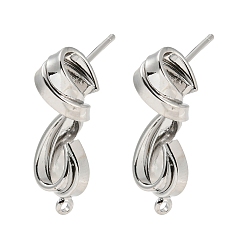 Platinum Brass Stud Earrings Findings, with Loops, Twist, Platinum, 28x10mm, Hole: 1.4mm, Pin: 10x0.8mm