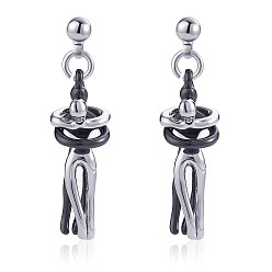Gunmetal & Platinum Hug Jewelry, Brass Embrace Couple Dangle Stud Earrings for Valentine's Day, Gunmetal & Platinum, 34.5x9.7mm, Pin: 0.7mm