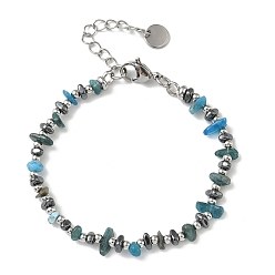 Кианит Браслет из бусин из натурального кианита и немагнитного синтетического гематита для женщин, с 201 нержавеющей сталью и 304 фурнитурой из нержавеющей стали, бусина : 3 мм и 3~3.5x3~7x3~7 мм, 7-1/4 дюйм (18.4 см)