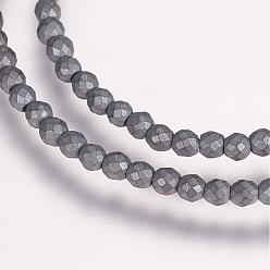 Hematite Plated Electroplate Non-magnetic Synthetic Hematite Beads Strands, Grade AA, Frosted, Round, Faceted, Hematite Plated, 2mm, Hole: 0.5mm, about 196pcs/strand, 15.5 inch