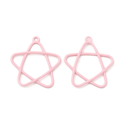 Pink Rack Plating Alloy Pendants, Spray Painted Star Charms, Cadmium Free & Nickel Free & Lead Free, Pink, 33.5x31x2.5mm, Hole: 2.2mm