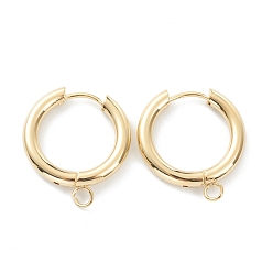Real 24K Gold Plated 201 Stainless Steel Huggie Hoop Earring Findings, with Horizontal Loop and 316 Surgical Stainless Steel Pin, Real 24K Gold Plated, 22x20x3mm, Hole: 2.5mm, Pin: 1mm