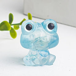 Aquamarine Resin Frog Display Decoration, with Natural Aquamarine Chips inside Statues for Home Office Decorations, 25x20x30mm
