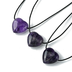 Аметист Природный аметист кулон ожерелье, воском шнура, сердце, 14.17~27.95 дюйм (36~71 см)