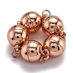 Real Rose Gold Plated Rack Plating Brass Magnetic Clasps with Loops, N45 Grade Strong Magnet, with Soldered Jump Rings, Long-Lasting Plated, Round, Real Rose Gold Plated, 11.5x6mm, Hole: 1.6mm, Ring: 4x0.5mm