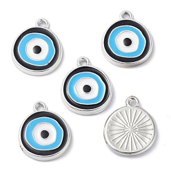 Черный Ccb пластиковые эмалевые подвески, плоские круглые с сглаза, чёрные, 17.5~18x15x2.5 мм, отверстие : 1.5 мм