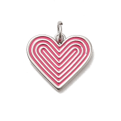 Ярко-Розовый Латунь эмаль подвески, сердце, с прыжковых колец, платина, стойки покрытие, долговечный, без кадмия и без свинца, ярко-розовый, 15x17x1.5 мм, отверстие : 3.2 мм