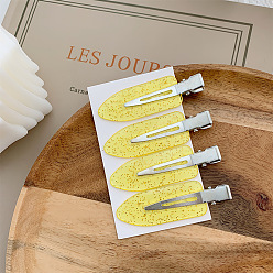 Yellow Leaf Shape Acrylic Traceless Alligator Hair Clips, with Alloy Findings, Hair Accessories for Girls, Yellow, 65mm