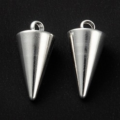 Silver 304 Stainless Steel Pendants, Spike/Cone, Silver, 13.5x7mm, Hole: 2mm