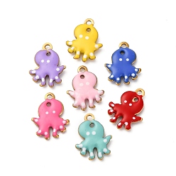 Octopus 304 Stainless Steel Enamel Charms, Marine Animal, Golden, Octopus, 12x9x1.5mm, Hole: 1mm