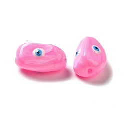 Hot Pink Opaque Glass Beads, with Enamel, Oval with Evil Eye, Hot Pink, 19~20x10.5~13x10~11mm, Hole: 1.4mm