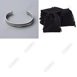 Нержавеющая Сталь Цвет 1женский браслет-манжета из нержавеющей стали с рифленой линией, с 1 прямоугольные бархатные мешочки ПК, цвет нержавеющей стали, внутренний диаметр: 2-1/2x2 дюйм (6.2x5.1 см)