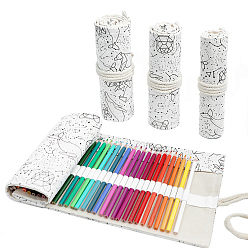 Constellation Pattern Handmade Canvas Pencil Roll Wrap, 36 Holes Roll Up Pencil Case for Coloring Pencil Holder, Constellation Pattern, 45~46x19~20x0.3cm