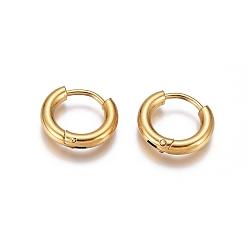 Golden Ion Plating(IP) 304 Stainless Steel Huggie Hoop Earrings, with 316 Surgical Stainless Steel Pin, Ring, Golden, 13x2.5mm, 10 Gauge, Pin: 0.9mm