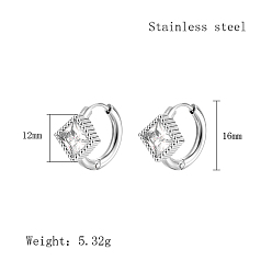 Rhombus Cubic Zirconia Hoop Earrings, 304 Stainless Steel Earrings, Rhombus, 16x12mm