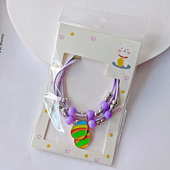 Lime Alloy Enamel Easter Egg Charm Multi-strand Bracelet, Waxed Cord Double Layer Bracelet for Women, Lime, charm: 10mm