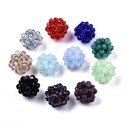 Mixed Color Glass Round Woven Beads, Cluster Beads, Faceted, Mixed Color, 11~12mm, Hole: 1.5mm, Beads: 3x2.5mm
