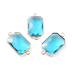 Голубой Стойка покрытие латунь паве стекло соединители подвески, прямоугольник ссылки, долговечный, золотые, голубой, 13.5x24.5x5.5 мм, отверстие : 1.8 мм