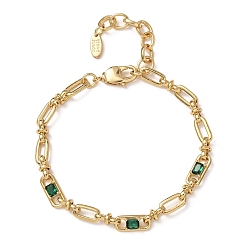 Зеленый Браслеты-цепочки из овальной латуни с микропаве из кубического циркония, украшенные скрепками, для женщин., реальный 18 k позолоченный, без кадмия и без свинца, стойки покрытие, долговечный, зелёные, 6.69 дюйм (17 см)