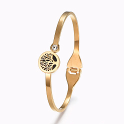 Doré  304 bracelets en acier inoxydable, avec de la résine et strass, plat et circulaire avec arbre de vie, or, 1-7/8 pouces x 2-3/8 pouces (4.75x6 cm)