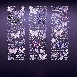 Violet 3 Sheets Hot Stamping PVC Waterproof Decorative Stickers, Self-adhesive Butterfly Decals, for DIY Scrapbooking, Violet, 180x60mm
