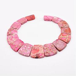 Pink Natural Imperial Jasper Graduated Beads Strands, Dyed, Trapezoid, Pink, 16~34x23~28x5~6mm, Hole: 1mm, about 15pcs/strand, 12.2 inch