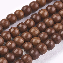 Saddle Brown Synthetic Turquoise Beads Strands, Dyed, Round, Saddle Brown, 4mm, Hole: 1mm, about 110pcs/strand, 15.6 inch