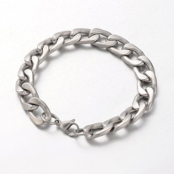Stainless Steel Color Boy's 304 Stainless Steel Curb Chain Bracelets, with Lobster Claw Clasps, Stainless Steel Color, 8-5/8 inch(220mm)