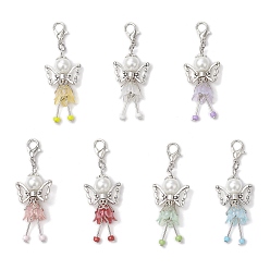 (52) Непрозрачная лаванда 7шт. подвеска в виде ангела из акрила и стеклянного жемчуга, с цинковым сплавом застежками омаров коготь, разноцветные, 50 мм