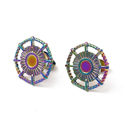 Rainbow Color Ion Plating(IP) 304 Stainless Steel Stud Earring Settings, Helm with Round Tray, Rainbow Color, 16mm, Pin: 0.8mm, Tray: 4mm