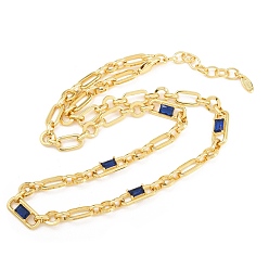 Синий 7 мм латунная цепочка с фиаро и инкрустацией кубическим цирконием, без кадмия и без свинца, стойки покрытие, долговечный, реальный 18 k позолоченный, синие, 18.11 дюйм (46 см)