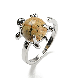 Picture Jasper Natural Picture Jasper Tortoise Open Cuff Ring, Platinum Brass Ring, US Size 8 1/2(18.5mm)
