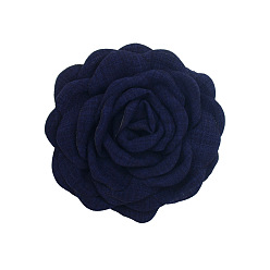 Prussian Blue Satin Fabric Handmade 3D Camerlia Flower, DIY Ornament Accessories for Shoes Hats Clothes, Prussian Blue, 80mm