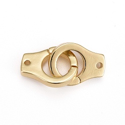 Real 18K Gold Plated Brass Links Connectors, Long-Lasting Plated, Handcuffs, Real 18K Gold Plated, 25mm, Hole: 1.5mm, Single: 14.5x11x2mm