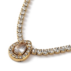 Teardrop Вакуумное покрытие pvd 304 ожерелье с подвеской из нержавеющей стали с кубическим цирконием, с цепочками чашек из горного хрусталя, слеза, 16.54 дюйм (42 см), Кулон : 11x8.5 мм