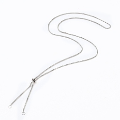 Stainless Steel Color 304 Stainless Steel Box Chain Slider Necklace Making, Venice Chains Bolo Necklace Making, Stainless Steel Color, 23.62 inch(60cm)