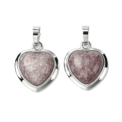 Клубничный Кварц Натуральные кварцевые подвески из клубники, подвески-сердечки со стойкой, фурнитура из латуни с платиновым покрытием, без кадмия и без свинца, без кадмия и без свинца, 23x19.5x8~9 мм, отверстие : 7x5 мм