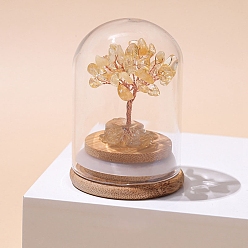 Citrine Natural Citrine Chips Tree of Life Decorations, Mini Wooden & Glass Base with Copper Wire Feng Shui Energy Stone Gift for Home Office Desktop Decoration, 52x77mm