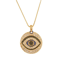 Round eyes Evil Eye Pendant Necklace with Micro Inlaid Zirconia - European and American Style