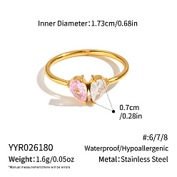 Pink 304 из нержавеющей стали микро проложить кубических палец кольца циркония, слеза, широкая полоса кольца, золотые, розовые, 7 мм, размер США 7 (17.3 мм)