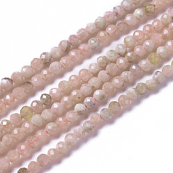Rhodochrosite Natural Argentina Rhodochrosite Beads Strands, Faceted, Round, 3~3.5x2~3.5mm, Hole: 0.2mm, about 120~189pcs/strand, 16.2~16.4 inch(41.3~41.7cm)