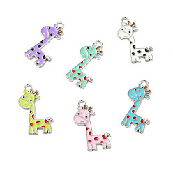 (52) Непрозрачная лаванда Подвески из эмали и сплава, прелести жирафа, платина, разноцветные, 27x17x1 мм, отверстие : 2 мм
