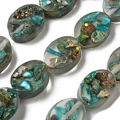 Dark Cyan Dyed Natural Imperial Jasper with Resin Beads Strands, Oval, Dark Cyan, 16x12x6mm, Hole: 1.2mm, about 11pcs/strand, 6.89 inch(17.5cm)