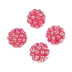 Red Opaque Acrylic Beads, Berry Besds, Round, with ABS Simulated Pearl, AB Color Plated, Red, 20x19~19.5mm, Hole: 3mm