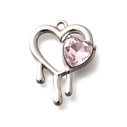 Розовый 304 подвески из нержавеющей стали, со стразами, цвет нержавеющей стали, сердце, светло-розовый, 25.5x19.5x5.5 мм, отверстие : 2 мм