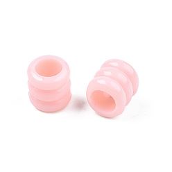 Pink Opaque Acrylic European Beads, Large Hole Groove Beads, Column, Pink, 7x7mm, Hole: 4mm, about 2900pcs/500g