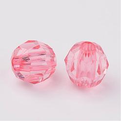 Pink Transparent Acrylic Beads, Faceted, Round, Pink, 8mm, Hole: 1.5mm, about 1800pcs/500g