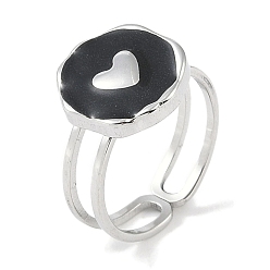 Нержавеющая Сталь Цвет 304 плоская круглая эмаль из нержавеющей стали с кольцами-манжетами в форме сердца, открытые кольца для женщин, цвет нержавеющей стали, регулируемый
